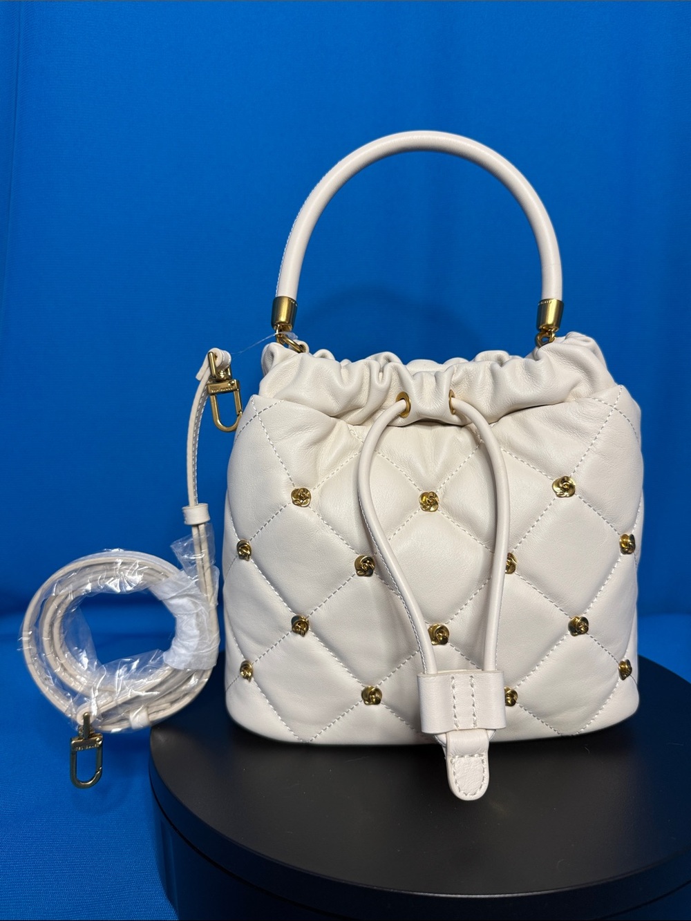 NWOT ~ TED BAKER LONDON QUILTED LEATHER JENNY FLORAL STUD SATCHEL / BUCKET BAG